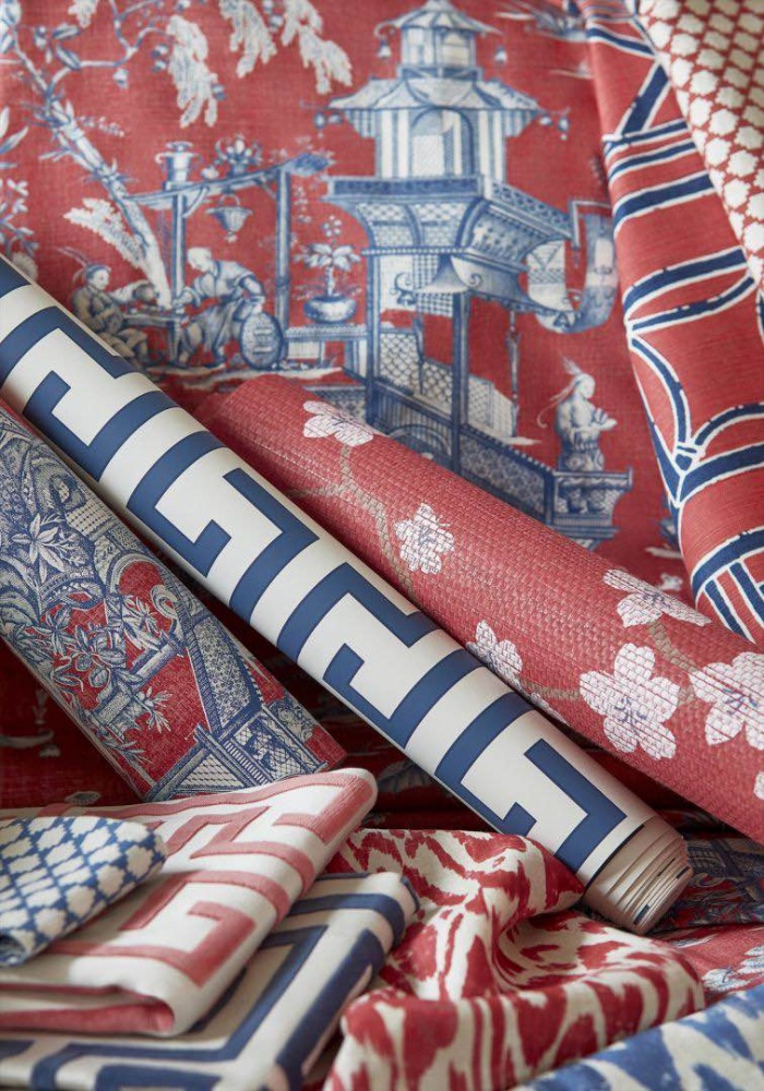 Thibaut Cheng Toile Fabric in Red & Blue